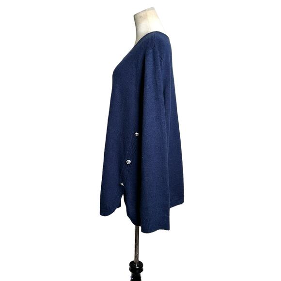 Ellos blue button detail long sleeves tunic sweater size Large - Picture 6 of 9